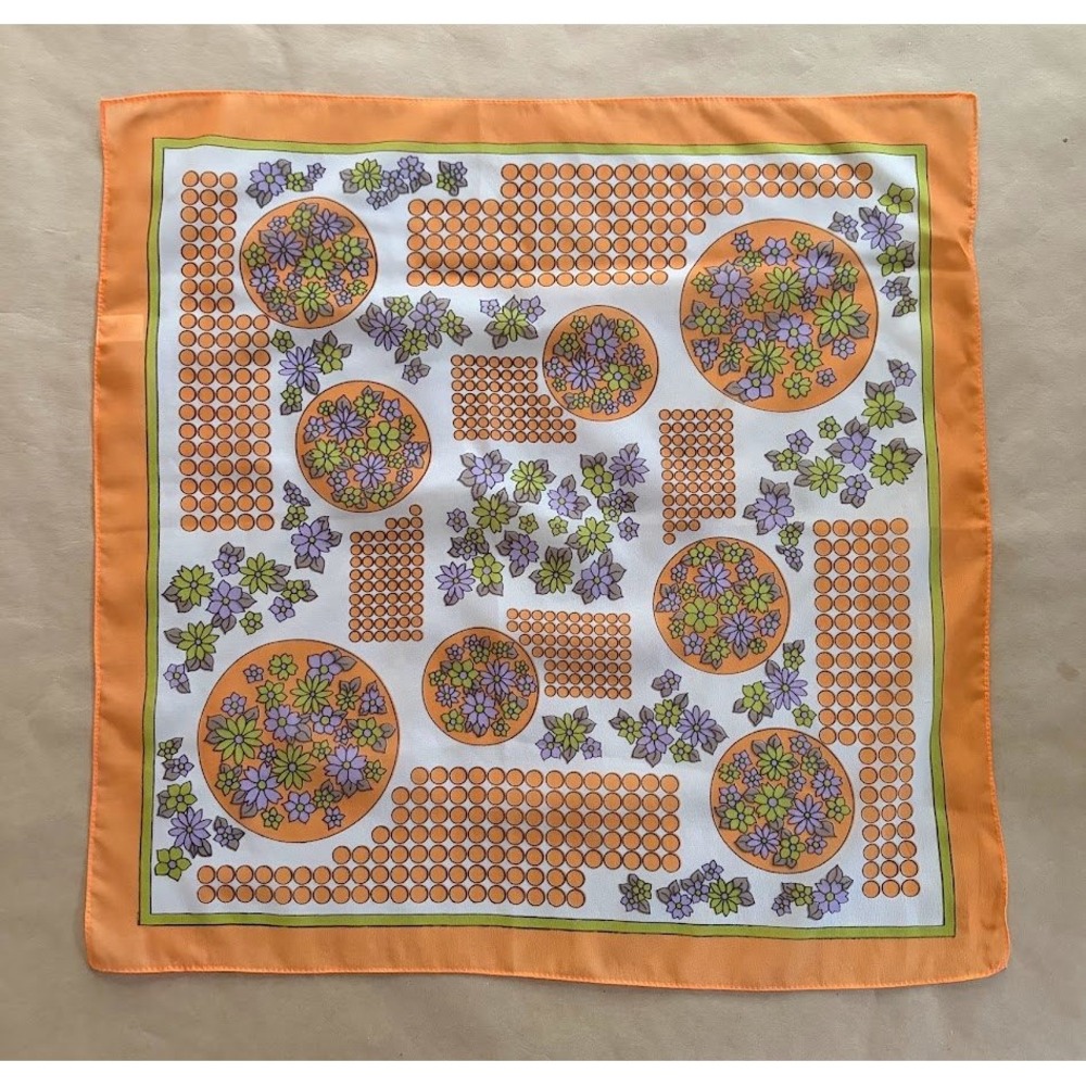 Vintage Floral Polka Dot Nylon Chiffon Square Scarf Japan Retro Mod MCM 60s